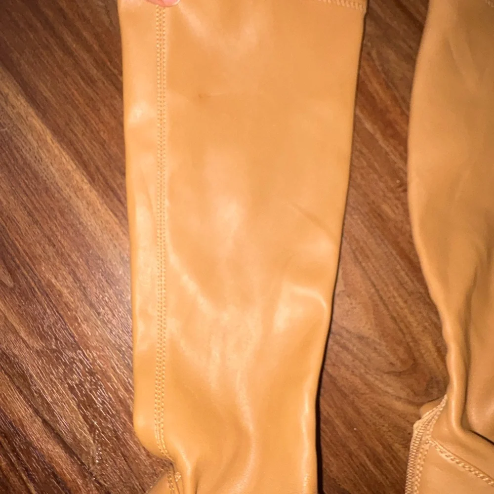 Franco Sarto Camel Knee-High Boots – Gold Block Heel – Size 8